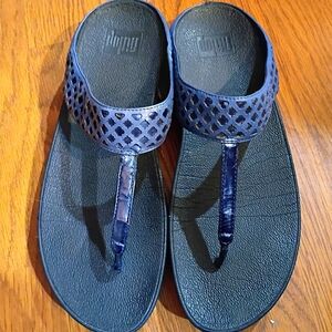 Fitflop Navy Blue Perforated Thong Sandals